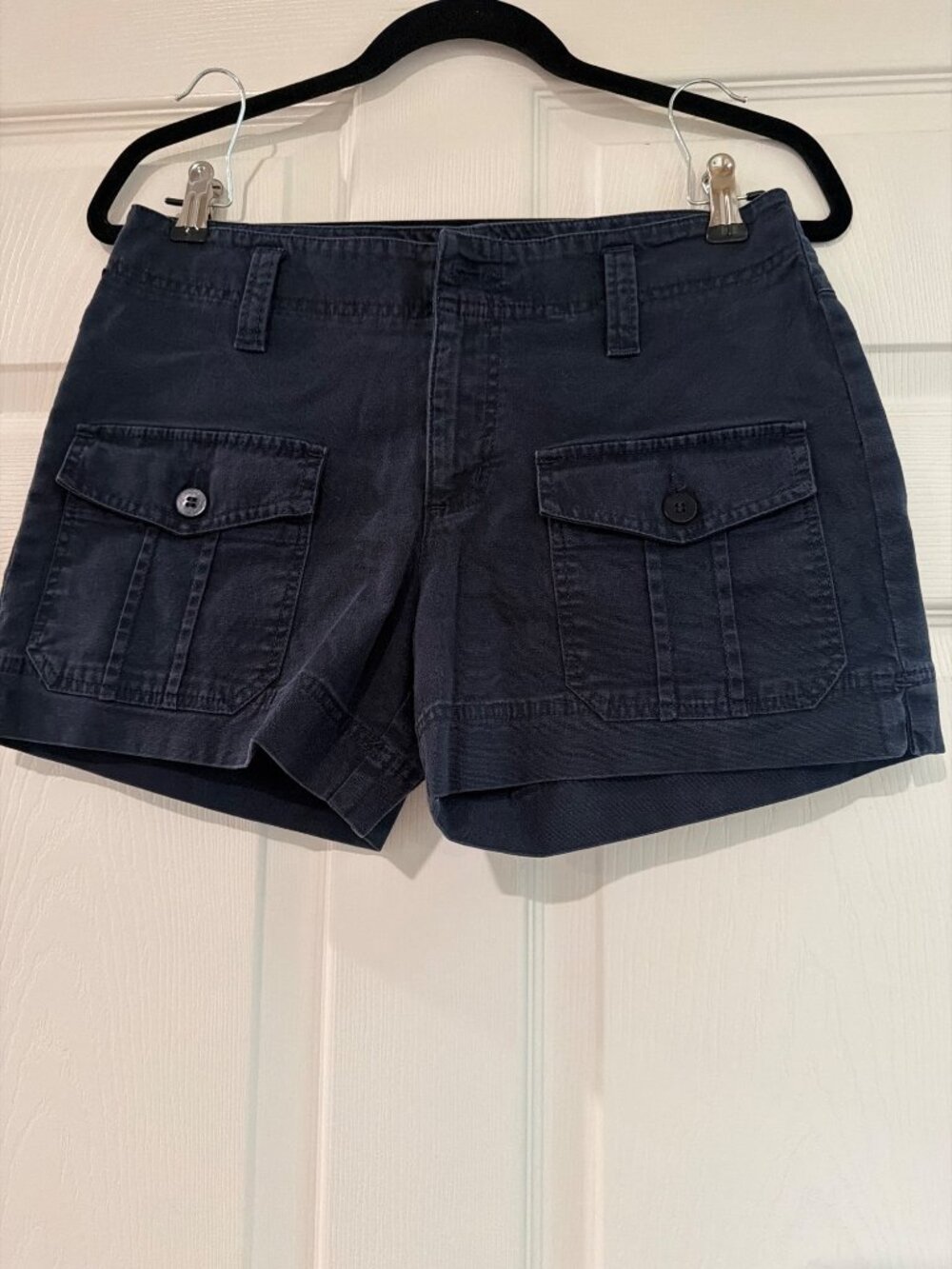 New Man Womens Navy Cotton-Blend Utility Shorts Size 40 F Button Closure Back Fl